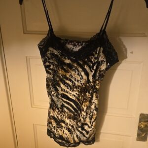 Women's Lace-Trim Animal Print Cami Top - Black/Gold
